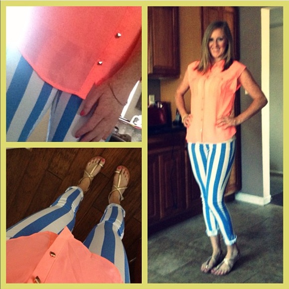 Forever 21 Blue and white striped skinny denim - Picture 3 of 3